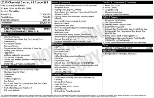 2015 Chevrolet Camaro 2LS