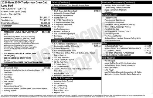 2026 RAM 2500 Tradesman Crew Cab 4x4 8' Box