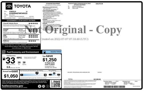 2022 Toyota Corolla LE