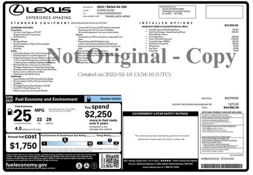 Atomic Silver 2022 Lexus NX 350