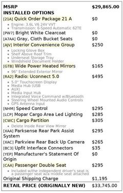 2016 RAM ProMaster 1500 Low Roof