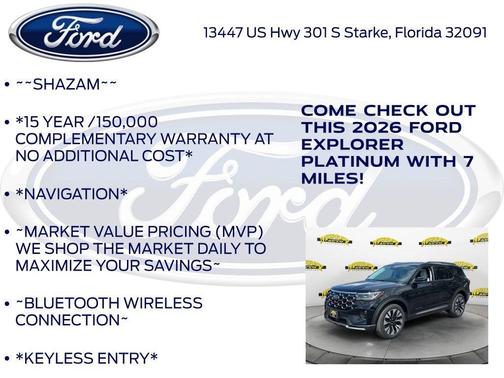 Agate Black Metallic 2026 Ford Explorer Platinum