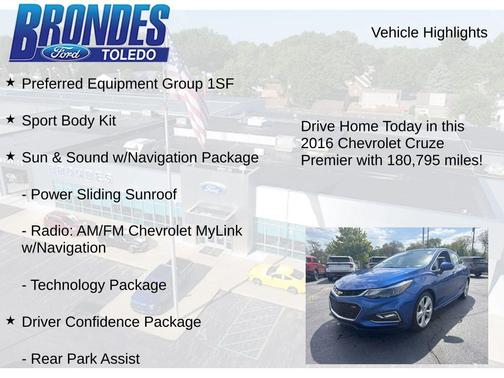 Kinetic Blue Metallic 2016 Chevrolet Cruze Premier