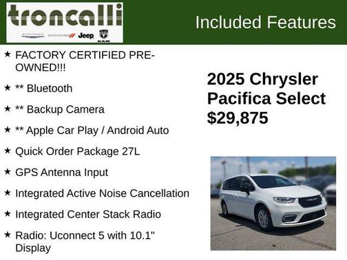 Bright White Clearcoat 2025 Chrysler Pacifica Select