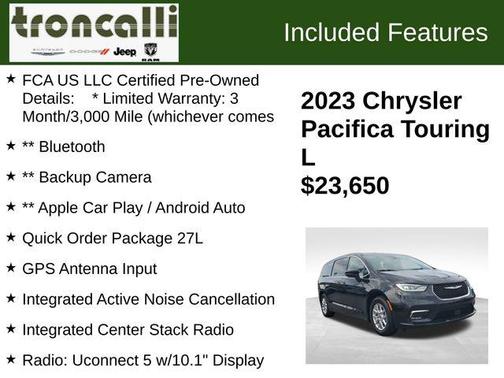 Brilliant Black Crystal Pearlcoat 2023 Chrysler Pacifica Touring-L