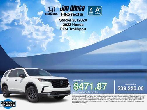 Platinum White Pearl 2023 Honda Pilot TrailSport