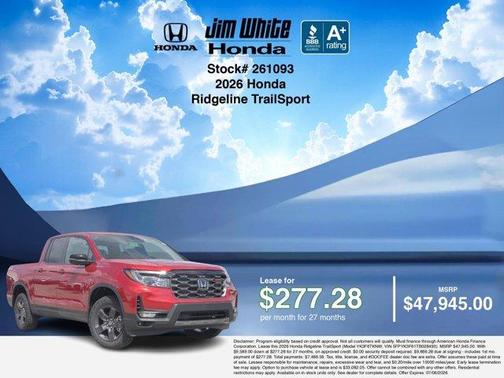 Radiant Red Metallic II 2026 Honda Ridgeline TrailSport