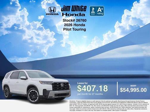 Platinum White Pearl 2026 Honda Pilot Touring S