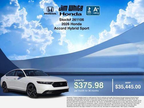 White 2026 Honda Accord Hybrid Sport