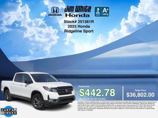Platinum White Pearl 2025 Honda Ridgeline Sport