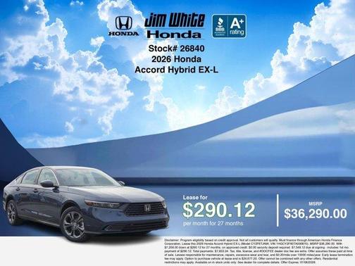 Blue 2026 Honda Accord Hybrid EX-L