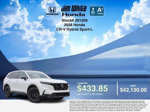 Platinum White Pearl 2026 Honda CR-V Hybrid Sport-L