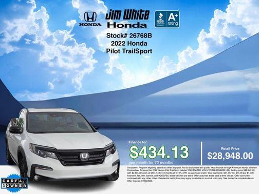 Platinum White Pearl 2022 Honda Pilot TrailSport