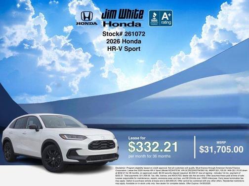 Platinum White Pearl 2026 Honda HR-V Sport