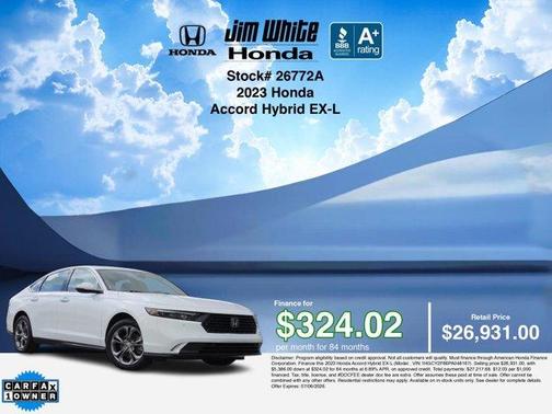 Platinum White Pearl 2023 Honda Accord Hybrid EX-L