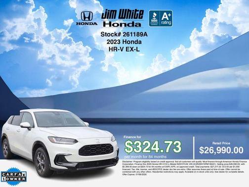 Platinum White Pearl 2023 Honda HR-V EX-L