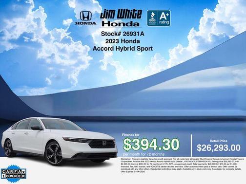 Platinum White Pearl 2023 Honda Accord Hybrid Sport