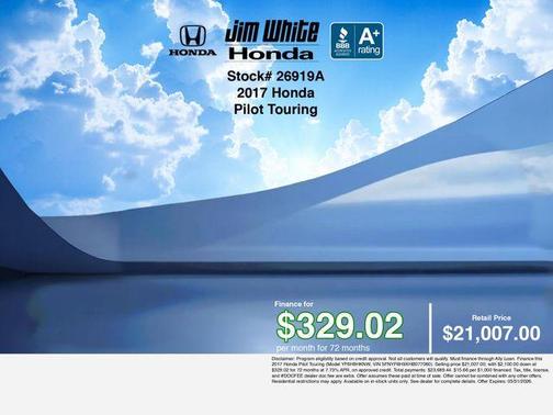 Diamond White Pearl 2017 Honda Pilot Touring