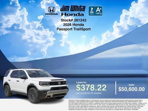 Platinum White Pearl 2026 Honda Passport TrailSport