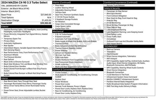 Jet Black 2024 Mazda CX-90 3.3 Turbo Select