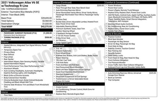 2021 Volkswagen Atlas 3.6L SE w/Technology