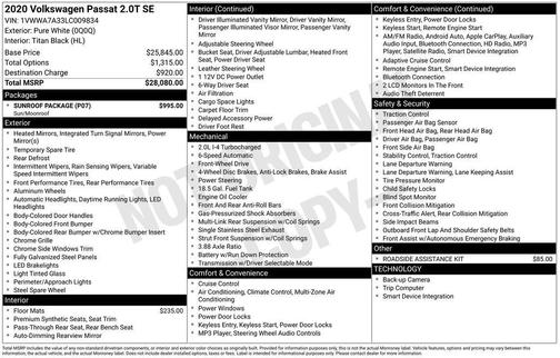 2020 Volkswagen Passat 2.0T SE