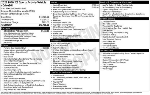 Blue Metallic 2022 BMW X3 sDrive30i