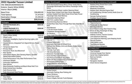 Quartz White 2022 Hyundai TUCSON Limited