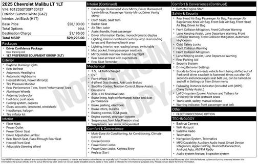 Summit White 2025 Chevrolet Malibu FWD 1LT
