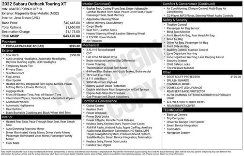 2022 Subaru Outback Touring XT