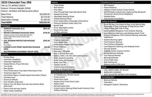 Crimson Metallic 2025 Chevrolet Trax FWD 2RS
