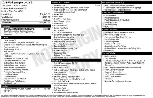 Pure White 2019 Volkswagen Jetta 1.4T S
