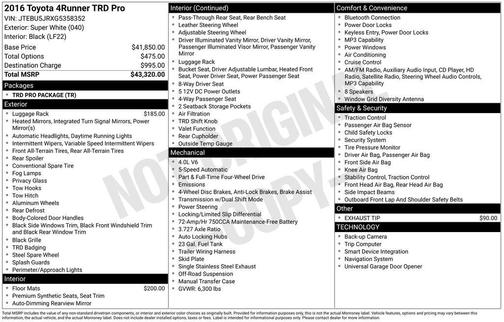 Super White 2016 Toyota 4Runner TRD Pro