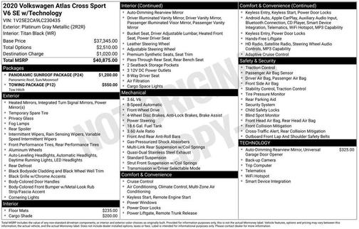 2020 Volkswagen Atlas Cross Sport 3.6L V6 SE w/Technology