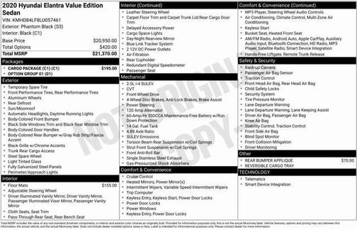 2020 Hyundai ELANTRA Value Edition