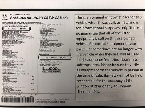 2024 RAM 2500 Big Horn Crew Cab 4x4 6'4' Box