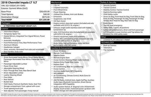 Summit White 2018 Chevrolet Impala 1LT