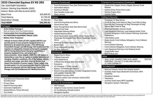 Sterling Gray Metallic 2025 Chevrolet Equinox EV RS