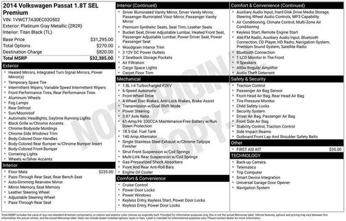 Platinum Gray Metallic 2014 Volkswagen Passat 1.8T Auto SEL Premium