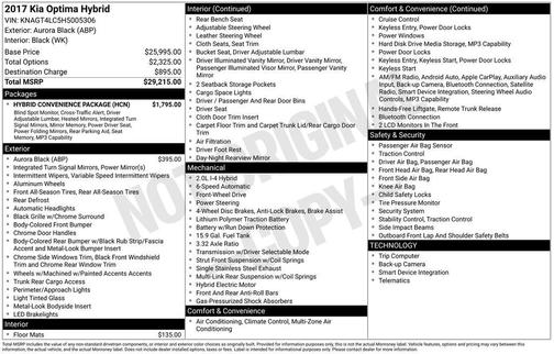 Aurora Black 2017 Kia Optima Hybrid Base