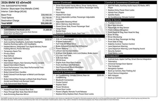 Skyscraper Grey Metallic 2026 BMW X3 30 xDrive