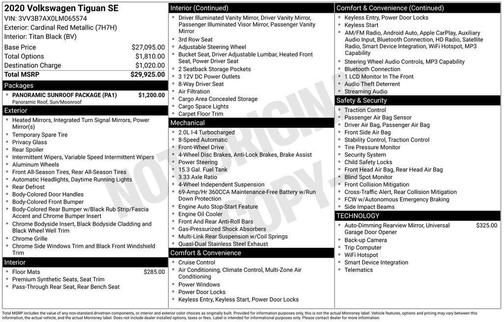 Cardinal Red Metallic 2020 Volkswagen Tiguan 2.0T SE
