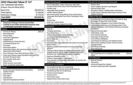 Summit White 2022 Chevrolet Tahoe LT