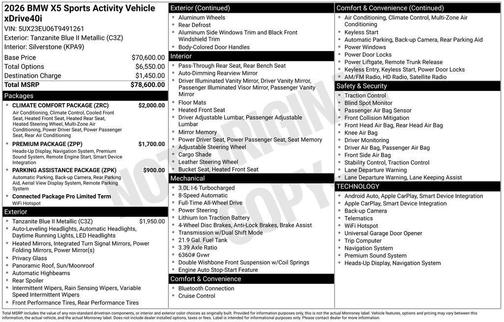 Tanzanite Blue II Metallic 2026 BMW X5 xDrive40i