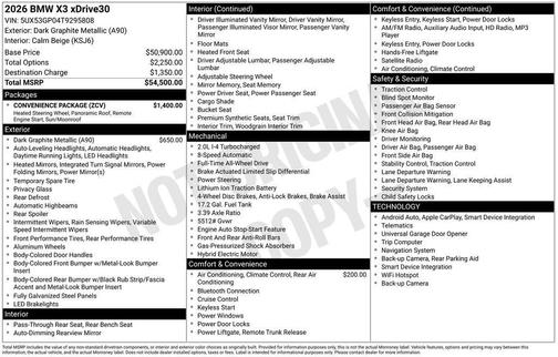 Dark Graphite Metallic 2026 BMW X3 30 xDrive