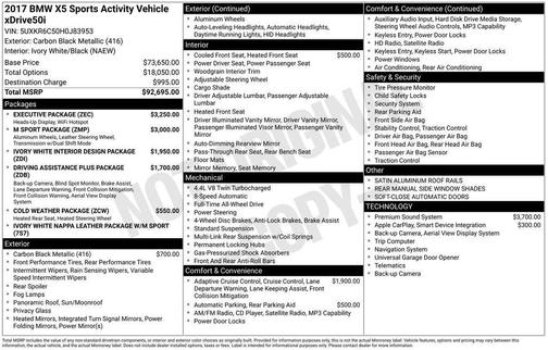 Carbon Black Metallic 2017 BMW X5 xDrive50i
