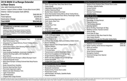 White 2018 BMW i3 94 Ah