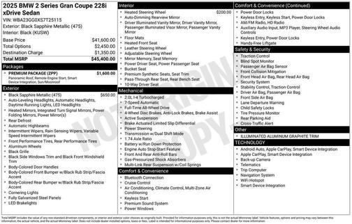 Black Sapphire Metallic 2025 BMW 228 Gran Coupe xDrive