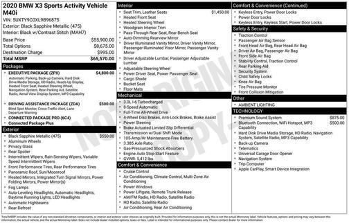 Black Sapphire Metallic 2020 BMW X3 M40i