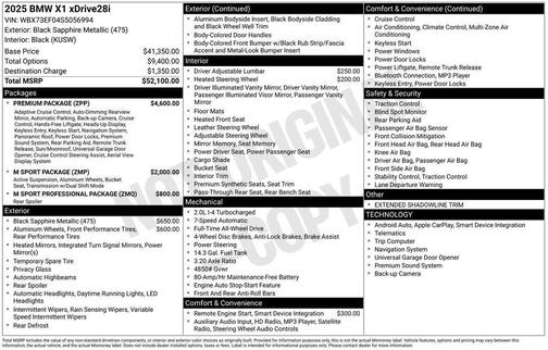 Black Sapphire Metallic 2025 BMW X1 xDrive28i